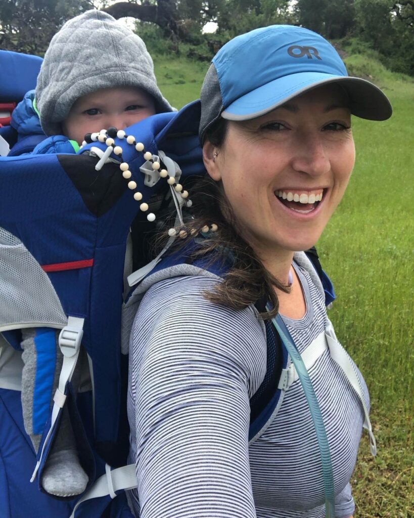 woman hiking with baby